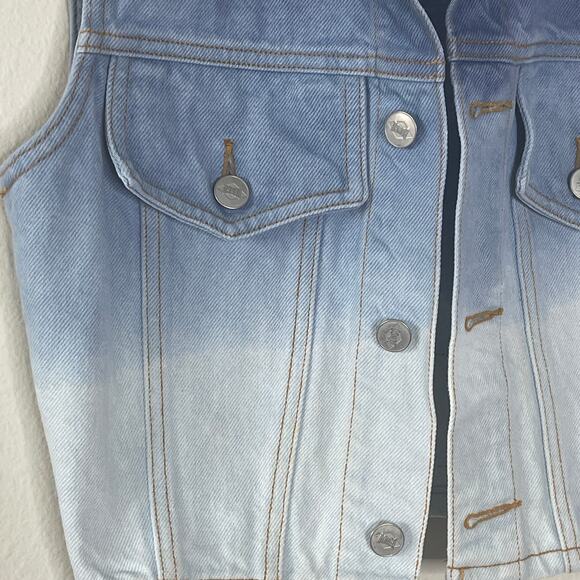 BONGO ‎ BY GENE MONTESANO WOMEN'S  CROP  DENIM VEST SIZE S VINTAGE 90S OMBRE - Picture 4 of 7
